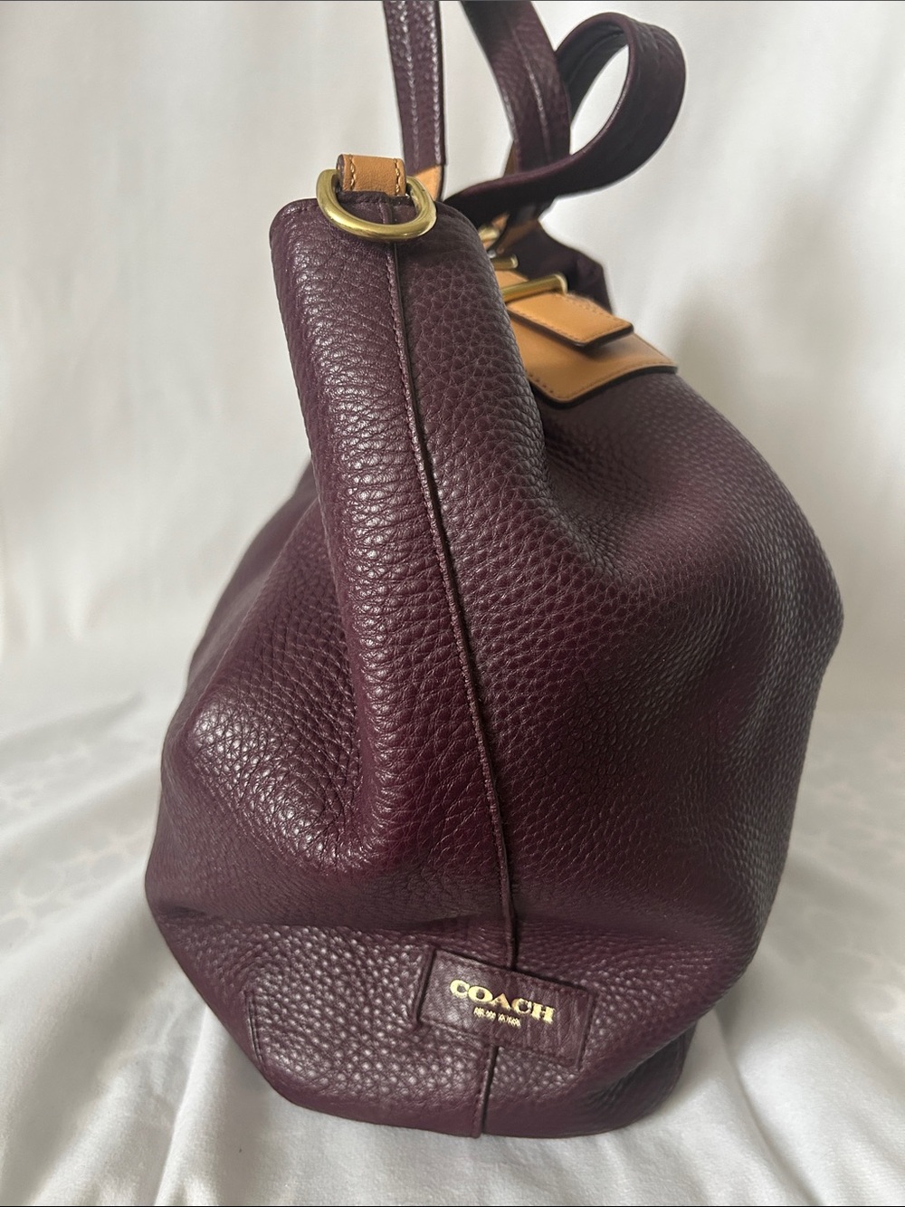 COACH Soft Legacy XI Eggplant Purple Pebbled Leather Drawstring Tote Bag Purse 🌺 - Picture 3 of 11